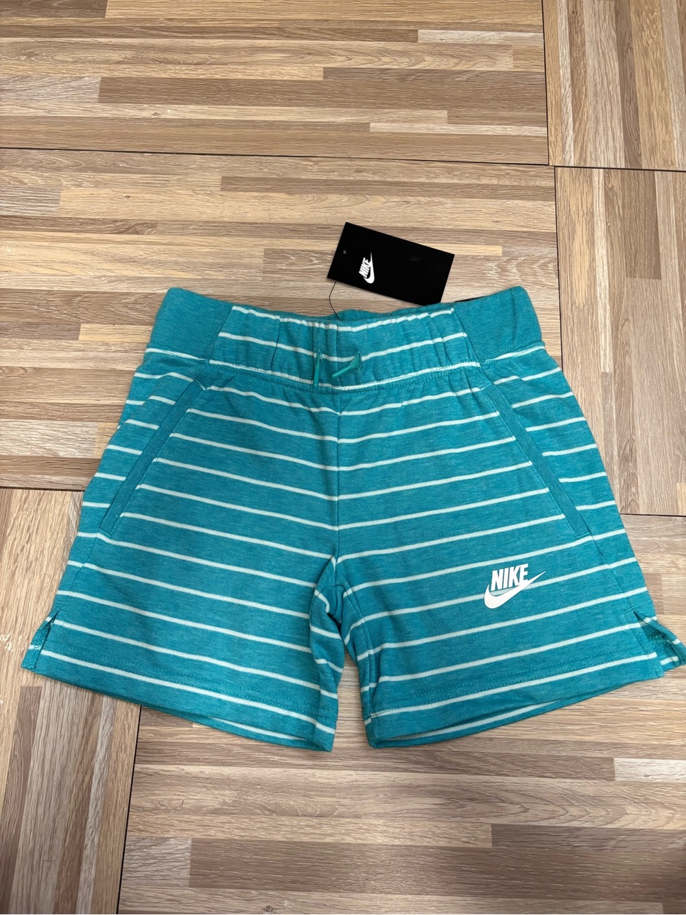 Nike Teal & White Striped Kids Shorts